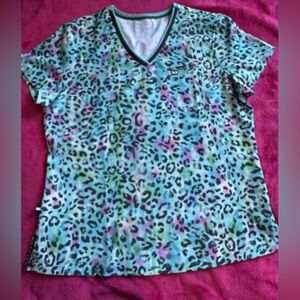 KOI Leopard Print Scrub Top